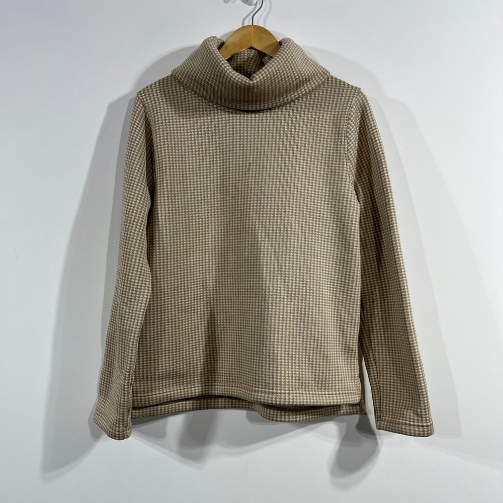 J.Crew Old Money Preppy Houndstooth Fleece Lined Turtleneck Top Womens Large 90s